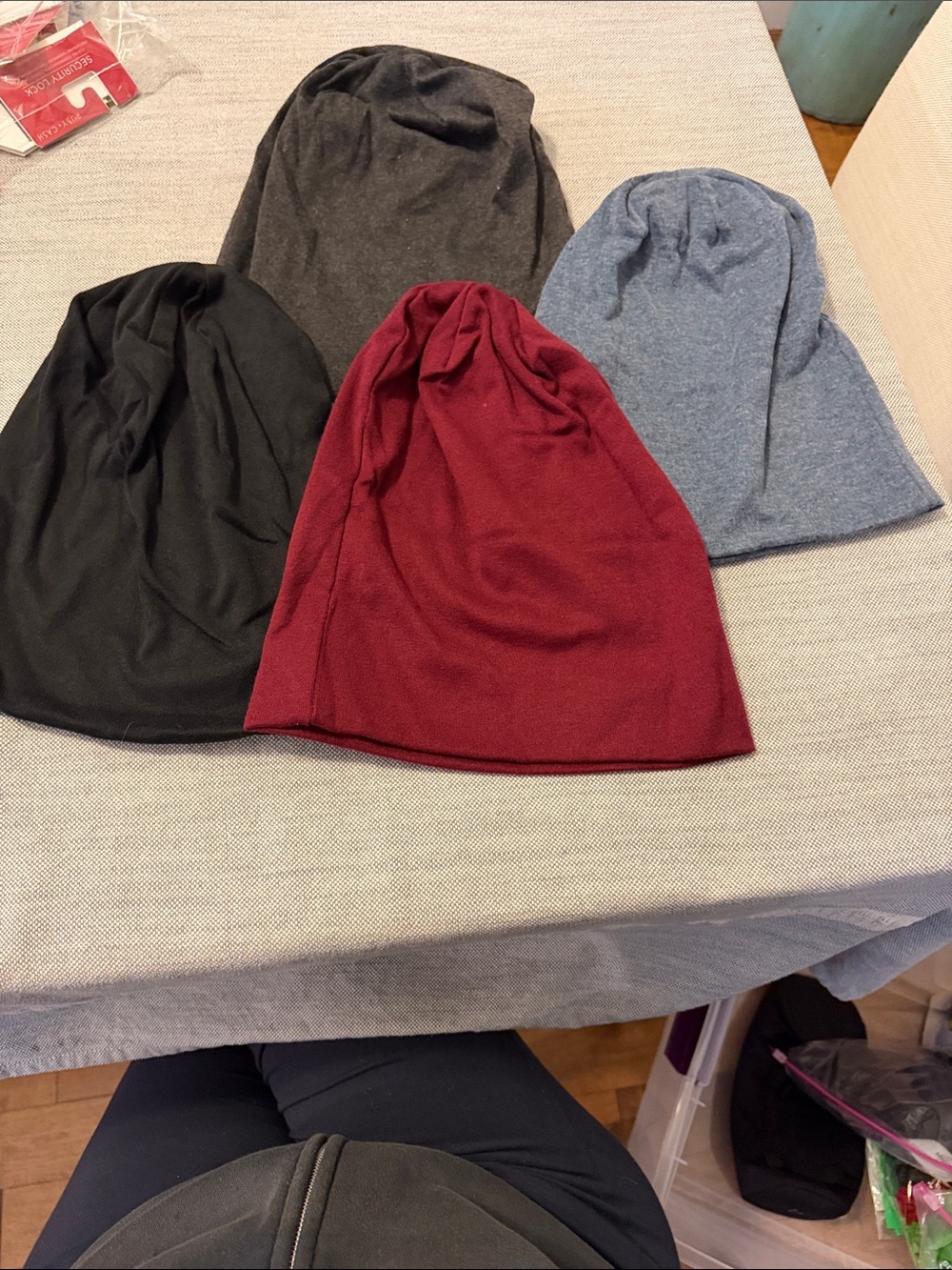 Unisex Soft Knit hats/ Beanies Set - Burgundy, Black, Gray, Blue